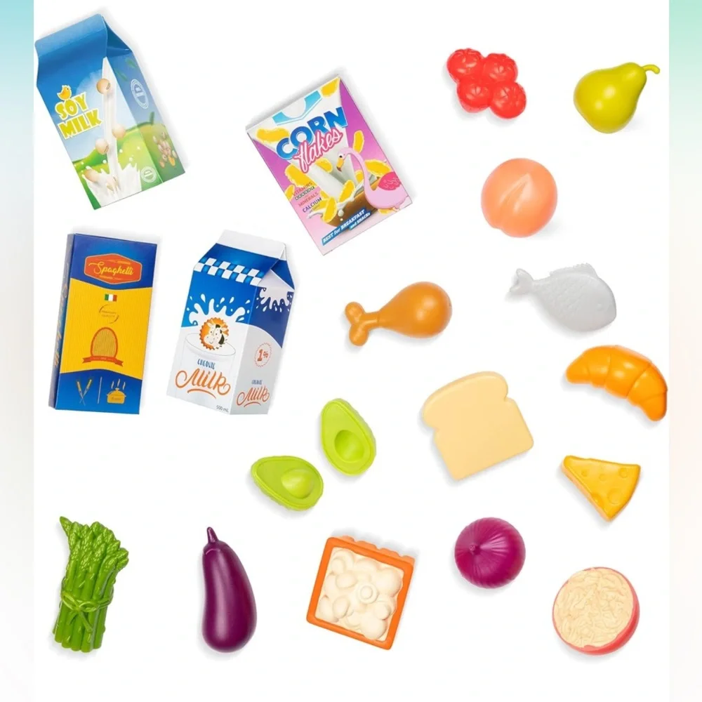 B. toys kids grocery Shopping Basket 20pcs Fruit Vegetable Cheese boxes NEW